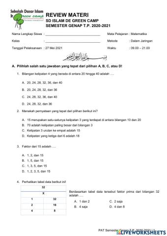 Review PAT Matematika Level 4