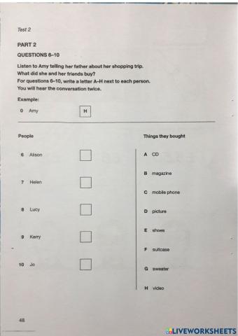 K5 - Listening - Test 2 - Part 2