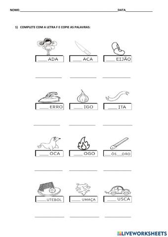 Atividades com a família silábica do f