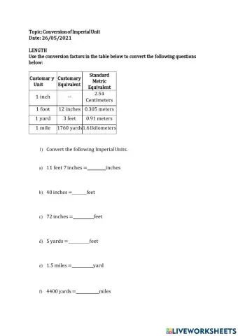 Conversion of imperial units