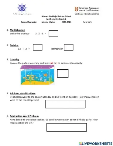 Mental Maths Grade 2