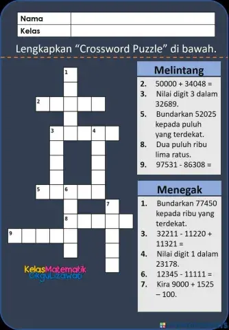 Crossword Puzzle Matematik Tahun 4 Kuiz 1