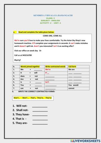 Contraction of the words