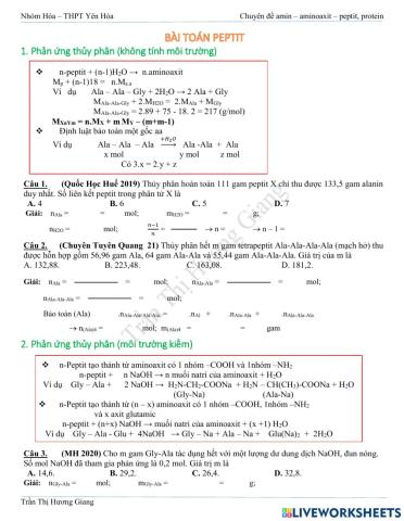 Trắc nghiệm bài toán peptit cơ bản