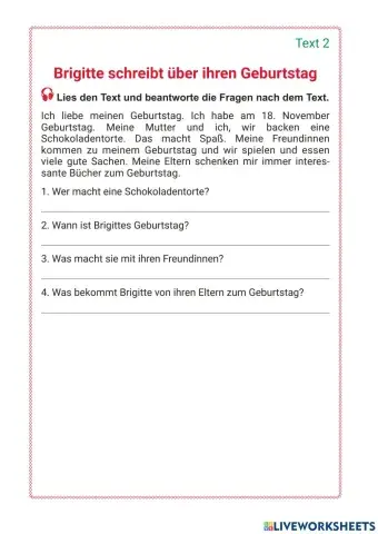 Text2. Brigittes Geburtstag