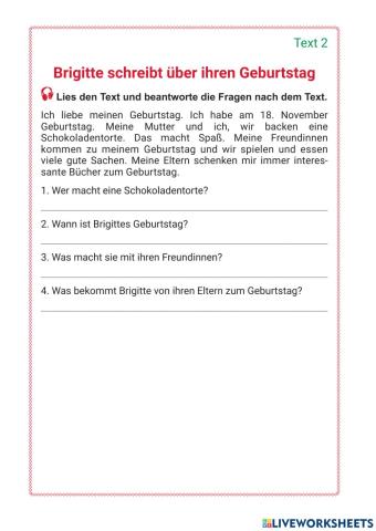 Text2. Brigittes Geburtstag