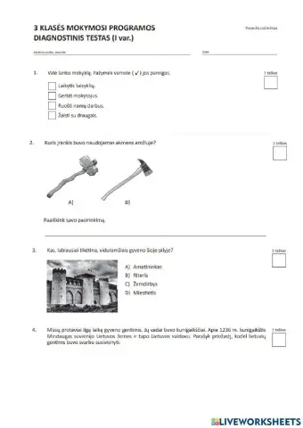 Ema diagnostinis pasaulio pažinimo testas 3 klasė