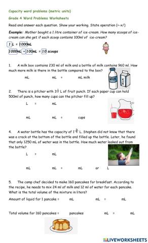 capacity word problems
