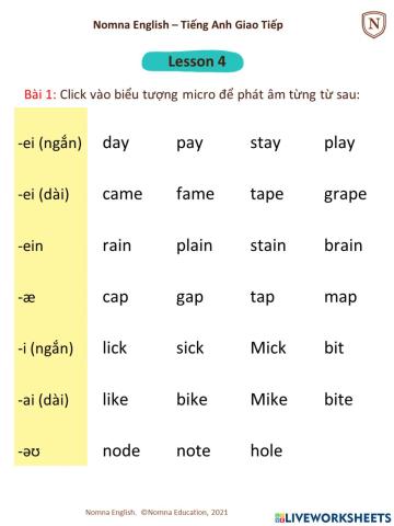 Nomna English - Lesson 4 - Bai tap 1