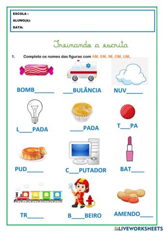 Atividade com m pós vocálico