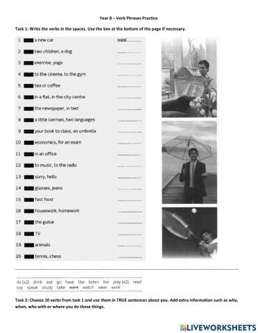 Year 8 - Verb Phrases Practice
