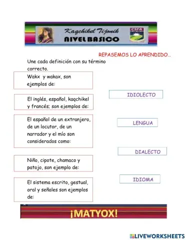 Idioma, dialecto, lengua e idiolecto.