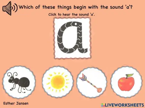 Jolly Phonics: Which of these things begin with the sound 'a'?