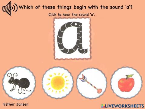 Jolly Phonics: Which of these things begin with the sound 'a'?