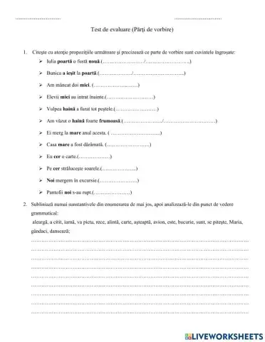 Recapitulare părți de vorbire