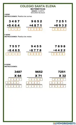 Examen de matematicas cuarto