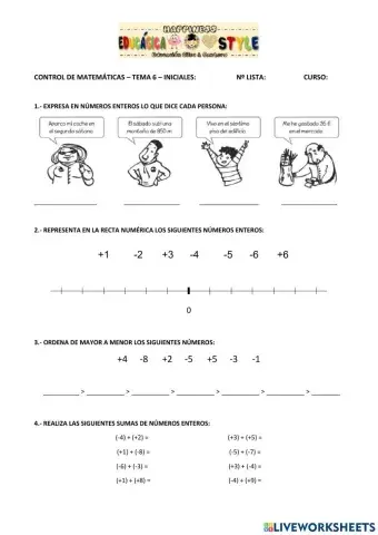 Control mates 6º - Números enteros