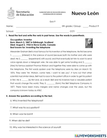 May Quiz - Fifth Grade