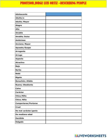 Describing people vocabulary
