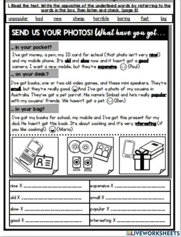 Starter Unit exercise 1 page 9 Year 5
