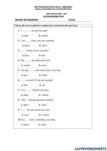 Affirmative and negative sentences in past tense