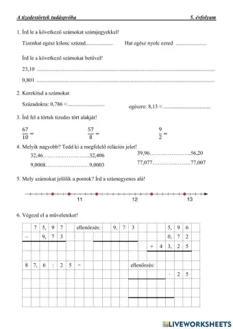 Tizedestörtek tudáspróba