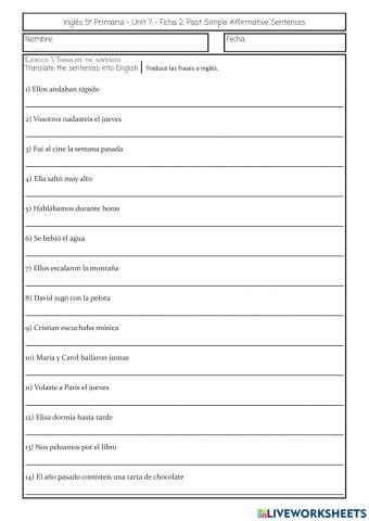 Past simple affirmative sentences