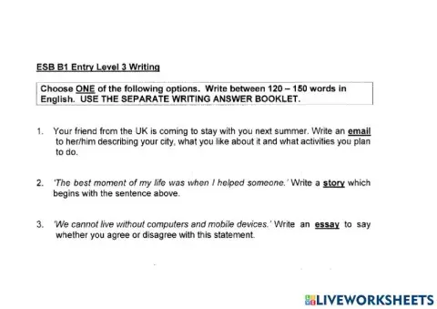 Esb b1 writing sample 1