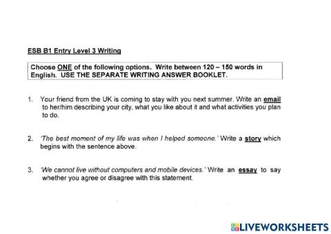 Esb b1 writing sample 1