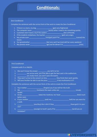 Zero, First and Second Conditional