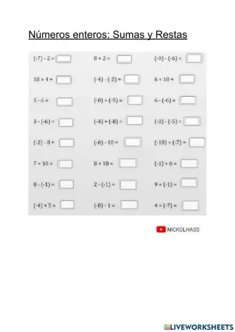 Números Enteros: Sumas y Restas