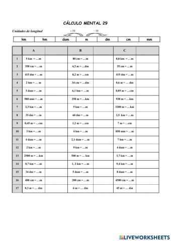 Cálculo mental 19: Medidas de lonxitude