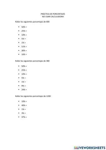 Porcentajes sin calculadora