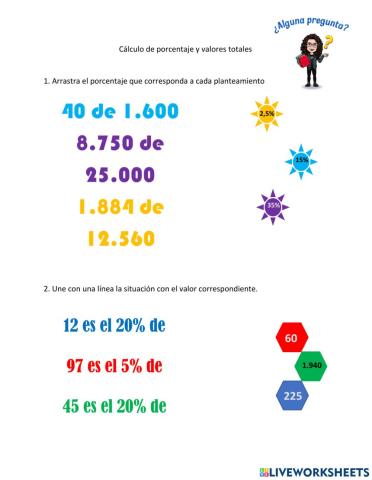Calcular valores y porcentajes