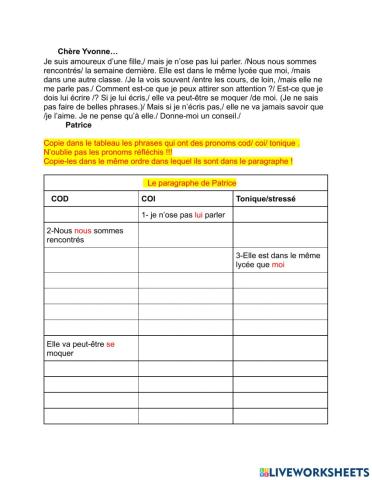 COD et COI et TONIQUE