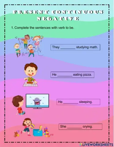 Present continuous negative.