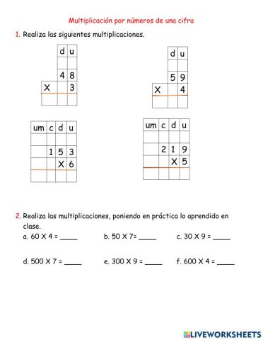 Multiplicación por números de una cifra