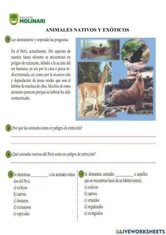 Animales nativos y exóticos del Perú
