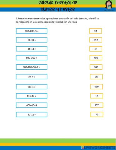 Cálculo mental de sumas y restas