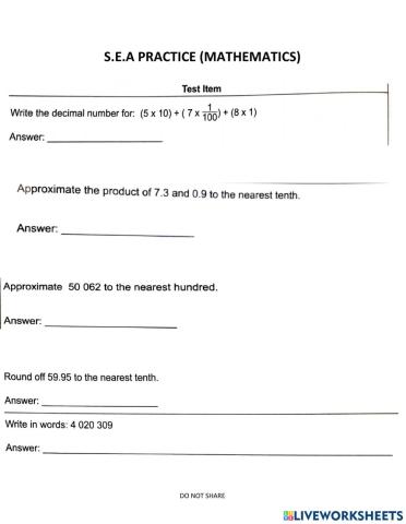 S.E.A. Math Practice