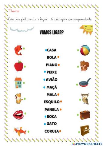 Atividade de Português: ligue corretamente