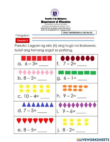 Subtraction-Pagbabawas SW 3