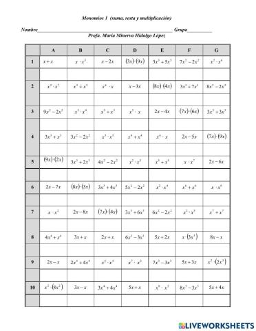 Operaciones con monomios