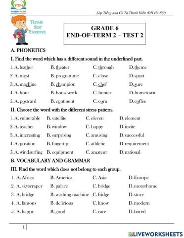 Grade 6 - End-of-term 2 Test