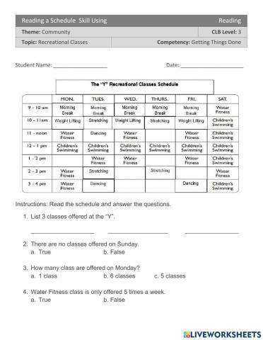 CLB 3 Reading Schedules And Filling out Forms Skill Using-GTD