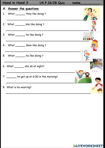 Hand in Hand 3 U4 P.26-28 Quiz