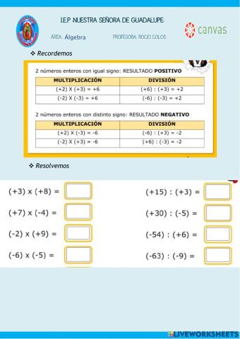 Multiplicación y división de números enteros