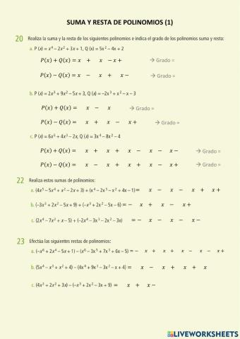 Suma y resta de polinomios (1)