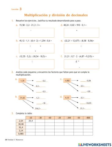 Multiplicación y división de decimales