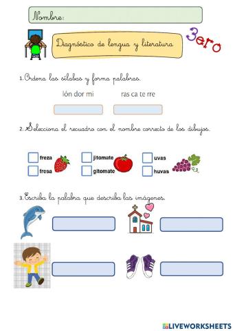 Prueba de diagnóstico de Lengua 3er grado